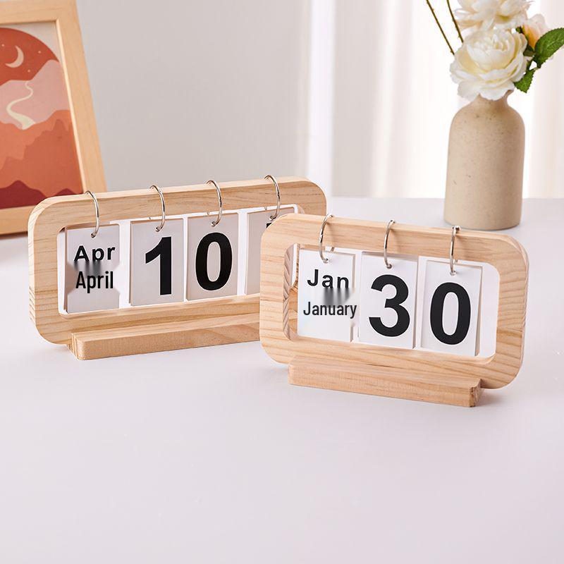 Retro Wooden Flip Page Desk Calendar Ornament for Bedroom or Living Room