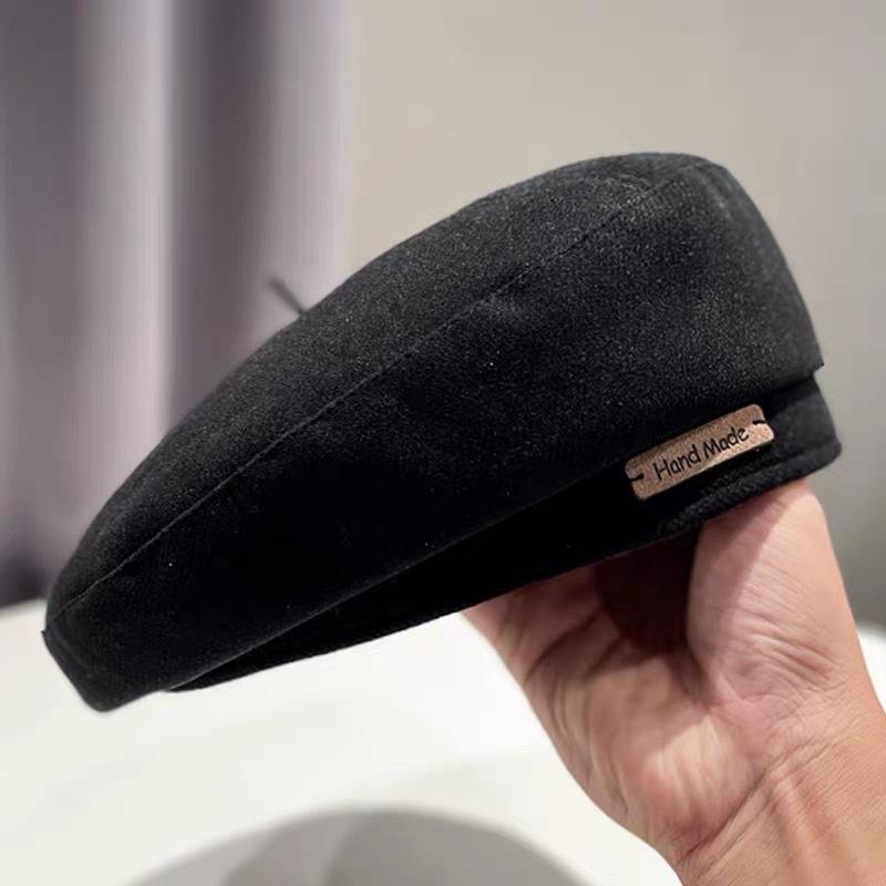 Autumn and Winter Woolen Trendy Brand Letter Beret Fashion Painter Hat Women's Retro Brown Face Showing Little British Style Hat