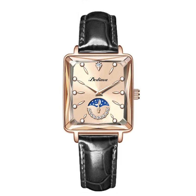 

Модний квадратний жіночий годинник від топового бренду з діамантами Сонце, Місяць, Зірка. Легкорозкішний жіночий годинник