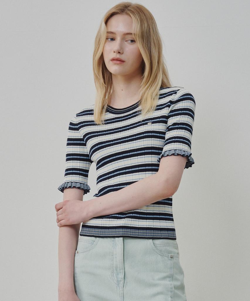 Ollibeudeollibeu Sleeve Frill Stripe Pullover Ok6Mp5710