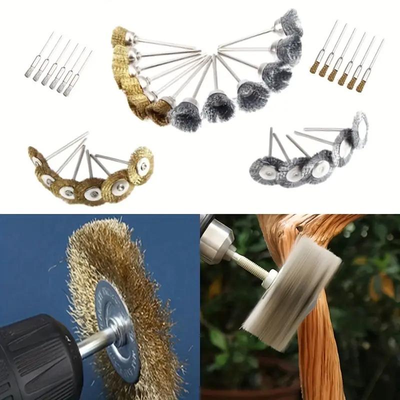 9/10pcs Steel Wire Brass Brush Rotary Tool Electric Dremel Drill Bit Polishing Grinding Wheel T-shaped Brush Accessories