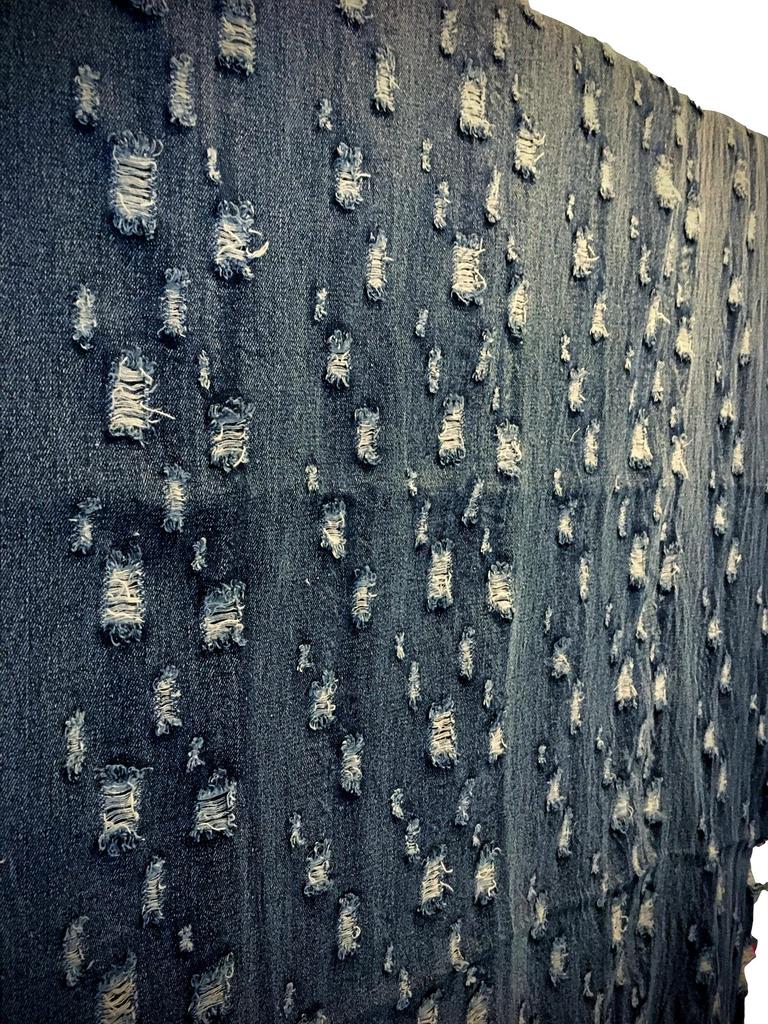 Distressed Denim Fabric Denim Remake Dark Navy Denim Fabric of Distressed Fabric, Scraps, Cotton, Bags, Pouches, DIY, (Set 2, Color)