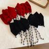 Beads Velvet Bow Hair Clip Tassel New Year Headwear Headdress Red Hairpin  Women