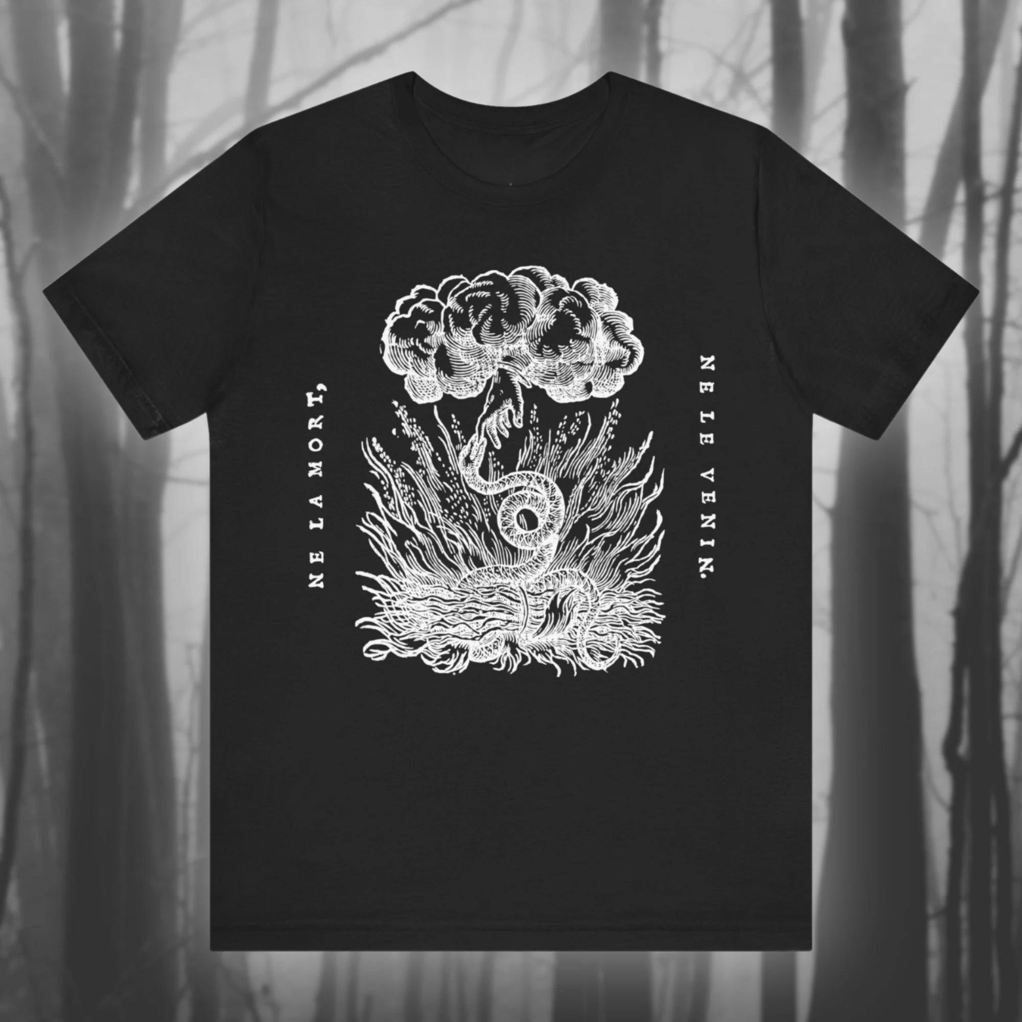 Ne La Mort Ne Le Venin Mysterious Woodcut Shirt Hand of God T-shirt Retro Gothic Art T-shirt Creepy Jersey Short-sleeved T-shirt 4XL