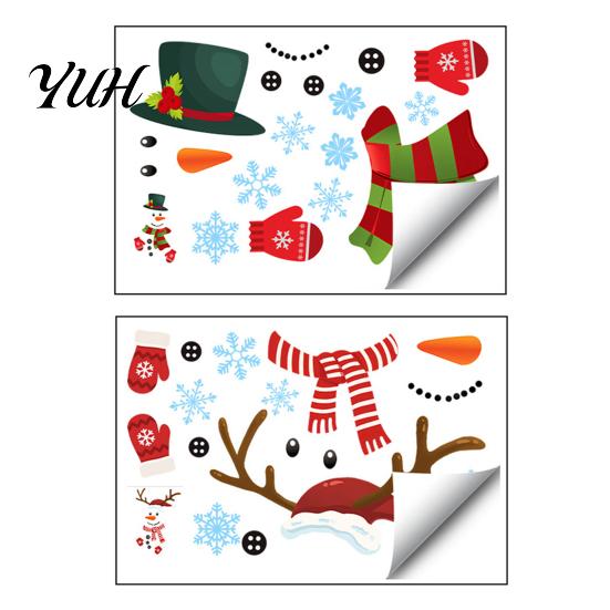 Waterproof Holiday Glass Decor 2Pcs Christmas Snowman Static Window Stickers, Simple Double Clings, Winter Party Wall Stickers PVC Decals for