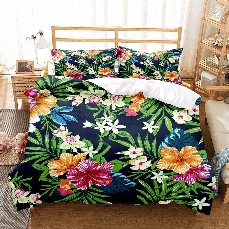 

Comforter Floral Bedding Set Botanical Flower Queen Soft Boho Rose Flowers Leaves Print Comforter For Teens Adults Decor Comforter (quilt)-EU Single(135*200cm)3pcs