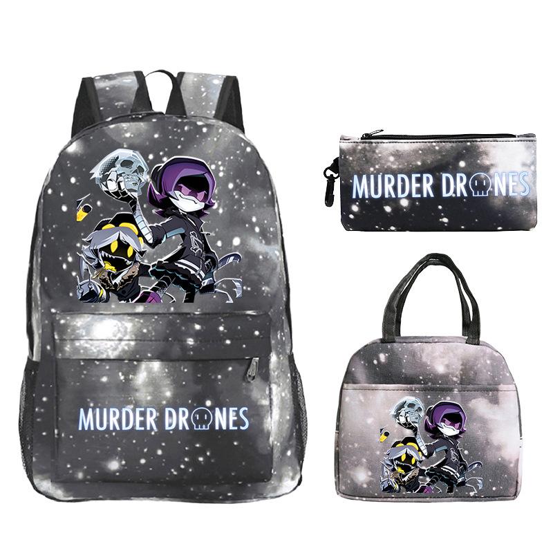 Murder Drones Printed Children's Backpack Pencil Bag Meal Bag Set Large Capacity Student School Bag