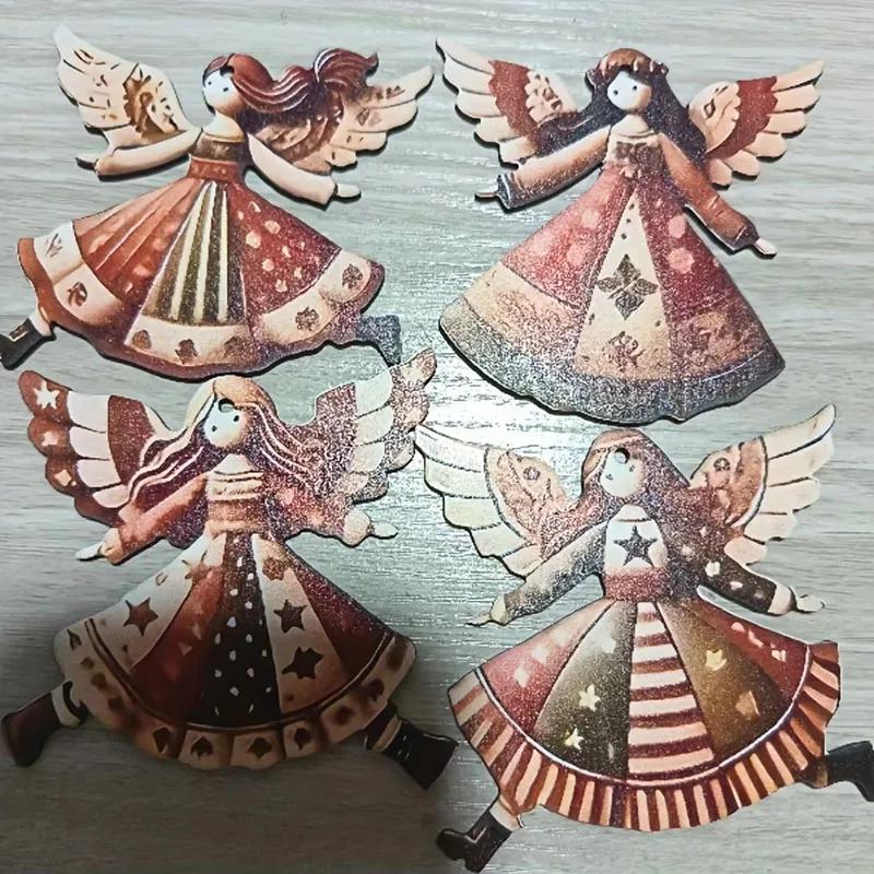 Christmas Tree Hanging Pendant Angels Doll Pendant Wooden Angels Decorations For Christmas Party New Year Wedding Decor