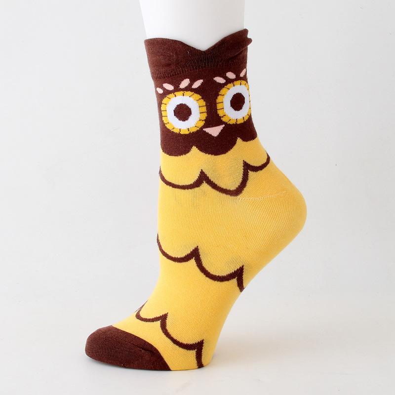 XIANGHUI 3D Owl Print Women's Socks Cute Girl Cartoon Animal New Cotton Stockings Knitted Crew Length One for Spring Winter