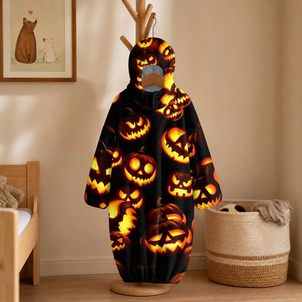 Kids Halloween Printed Flannel Romper Pajama Set for Fun Holiday Sleepwear