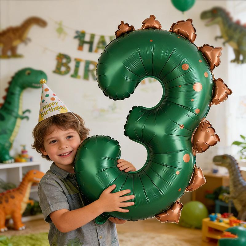 40Inch Dinosaur Digital Balloons Boy Girl 1st Jungle Birthday Party Decoration Cartoon 1-3 Year Old Kids Number Foil Balloon