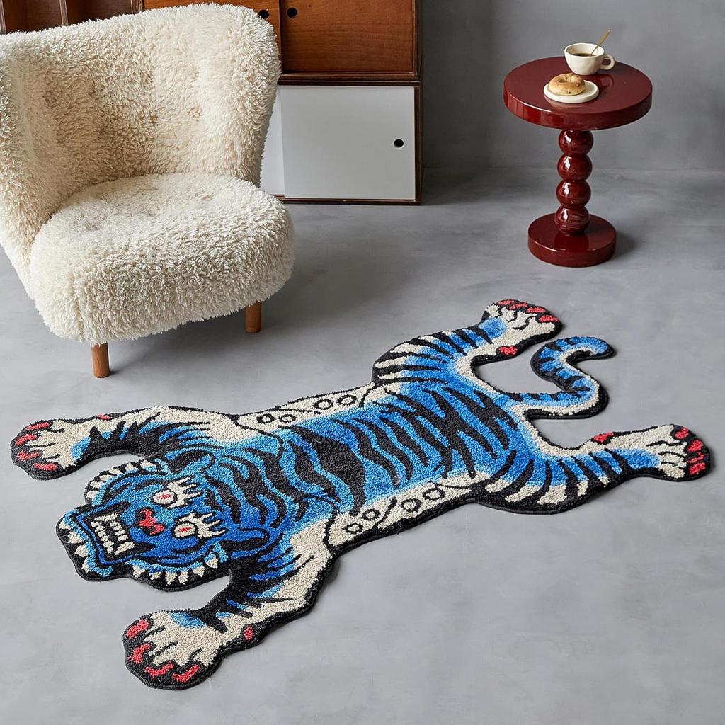 Aesthetic Wave Tufted Carpet Bathroom Antislip Mat Ocean Sea Blue Plush Carpet Home Ornament Livingroom Decoration Bedroom Rug