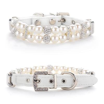 Colliers pour chat en perles avec strass en cristal, collier pour animal de compagnie, sangle de cou réglable en cuir PU pour petits chiens, accessoires pour chats