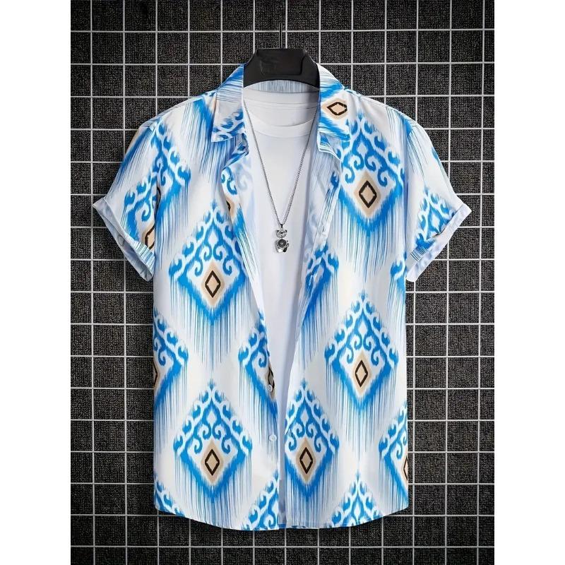 Palmshadow Herrenhemd 3D-Druck Camisa Ärmelhemd Atmungsaktiv Business Urlaub Alltag Outdoor Kurzarmhemd