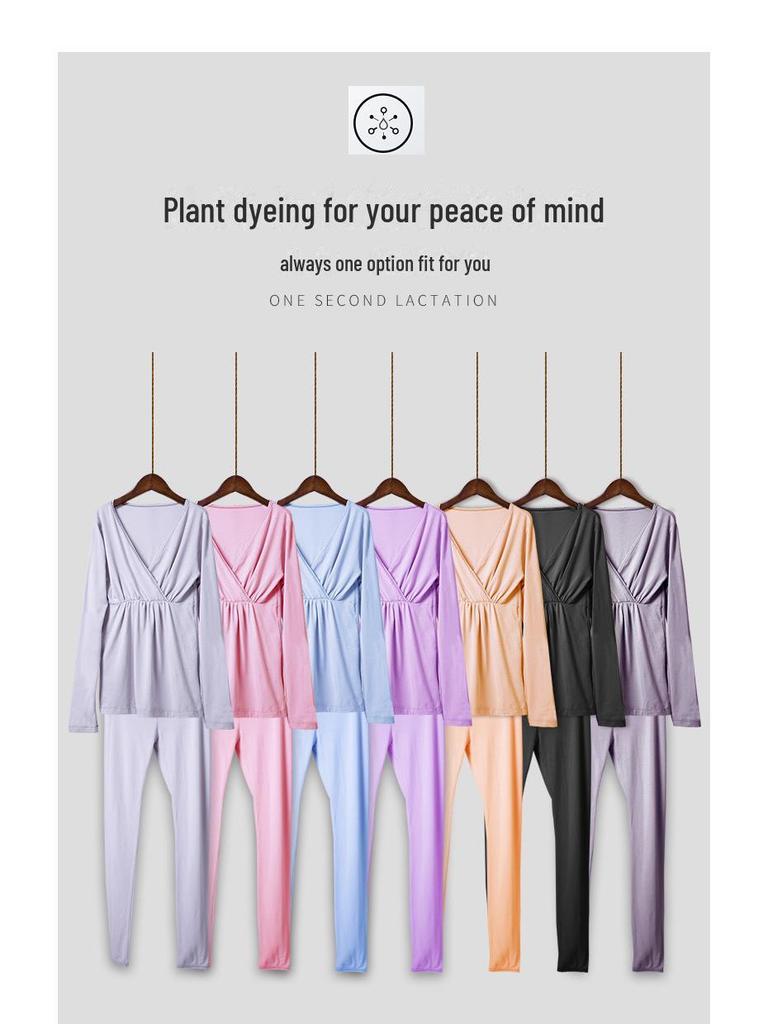 Maternity Fall Pajama Set - Nursing Friendly Cotton Thermal Wear for Pregnancy and Postpartum
