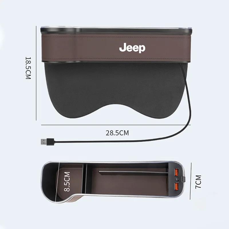 For Jeep Car LED Lights Seat Gap Storage Box Cup Holder With USB Charging For Jeep Grand Cherokee Wrangler JK Gladiator Compa