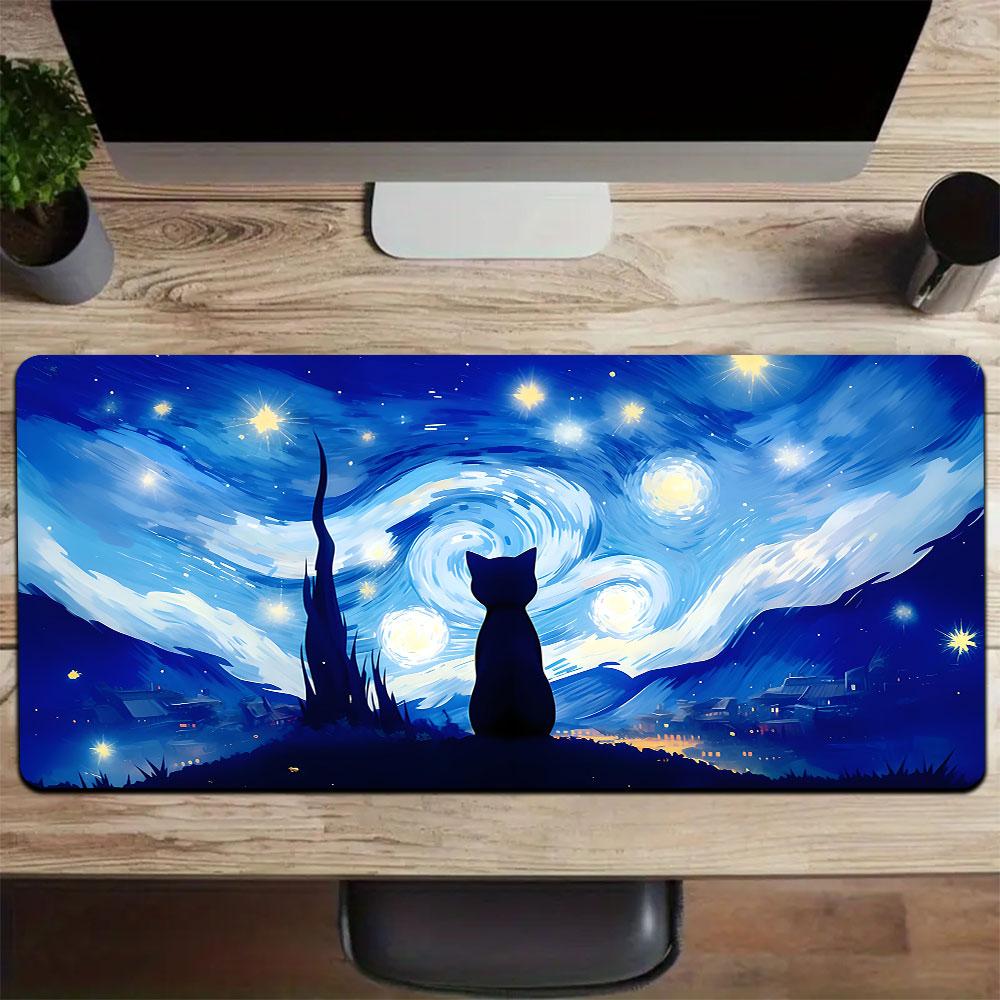 Sternenhimmel mit schwarzer Katze Großes Gaming-Mauspad Wasserdicht Rutschfest