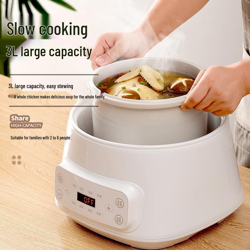Ceramic Double-Boiler Stew Pot, 110V Electric Multi-Functional with Inner Pots and Stewing Cups, Fully Automatic for Soup and Bird's Nest.