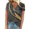 T-shirt Women's Summer Casual Elegant V-neck Short-sleeved Gradient Texture Pattern Blouse Loose Casual Women's Clothing