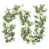 A84E-4 Pack Eucalyptus Garland With Champagne Rose, Greenery Garland Bulk Artificial Silk Floral Eucalyptus Leaves Vines(A)