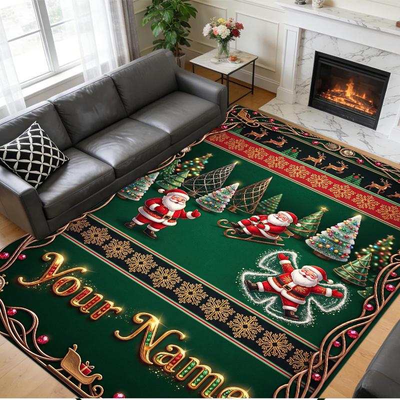 Christmas Custom Name Printed Square Area Rug Soft Non Slip Floor Carpet For Bedroom Holiday Gift