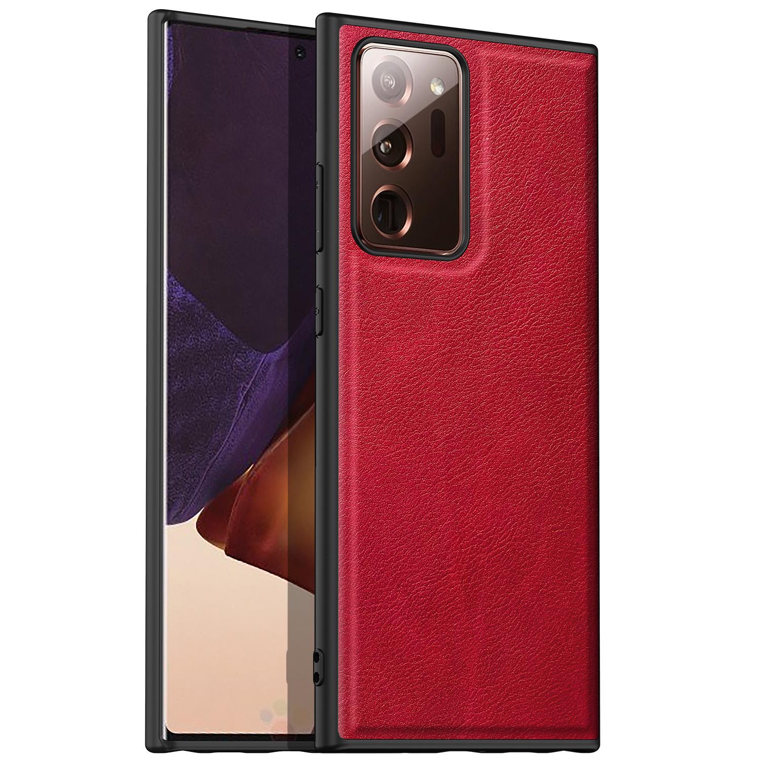 

Phone Case for Samsung Galaxy Note20 Ultra/Note20 Ultra 5G,Retro Leather Coated TPU+PC Hybrid Shell Cover Red