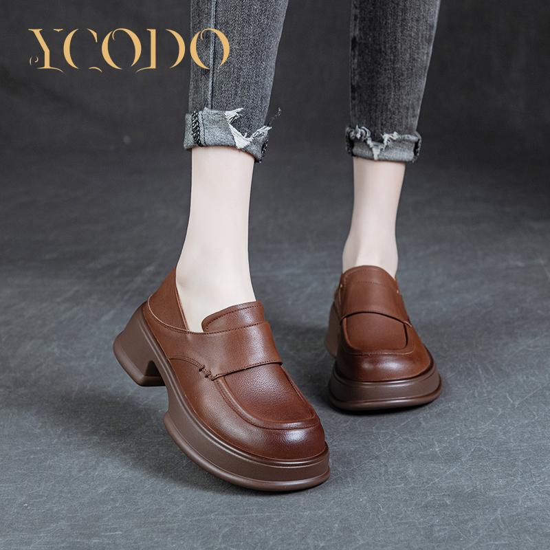 Frauen Frühling, Sommer und Herbst Naturleder Dicker Absatz Hohe Loafer Hausschuhe Zwei Tragen Lederschuhe