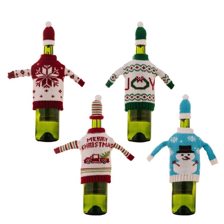 Handmade Christmas Themed Knitted Bottle Cover Festival Champagne Decoration Soft Protective Sleeve For Wine Gifts