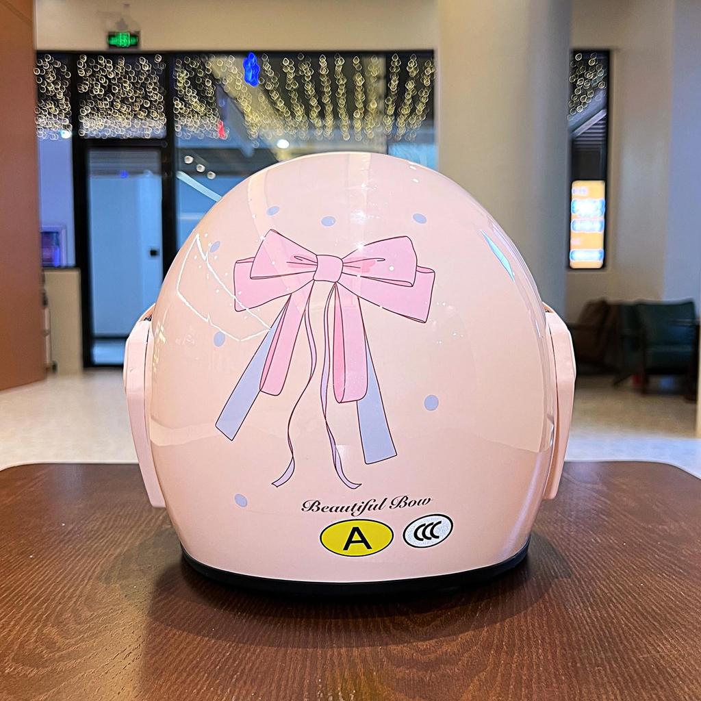 2026 Certified Women's Electric Vehicle Helmet with Cute Bow – Four Seasons Windproof, Sun-Protective Motorcycle Safety Helmet