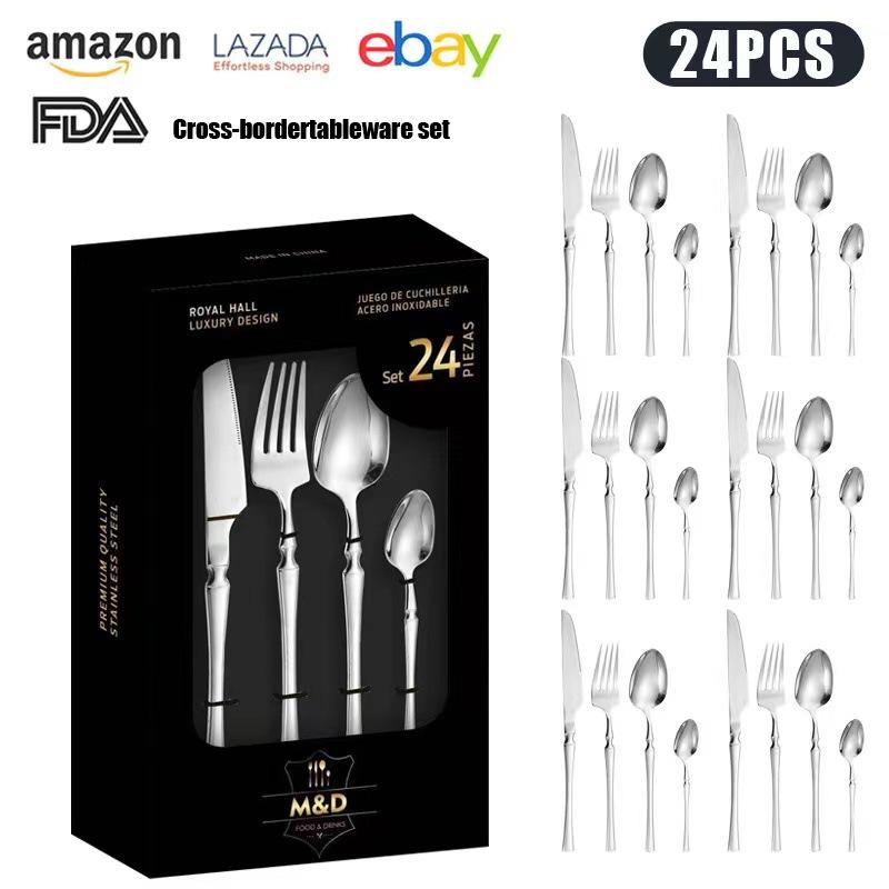 Stainless Steel Tableware 24-piece Set Small Waist Family Western Food Steak Knife, Fork and Spoon Set