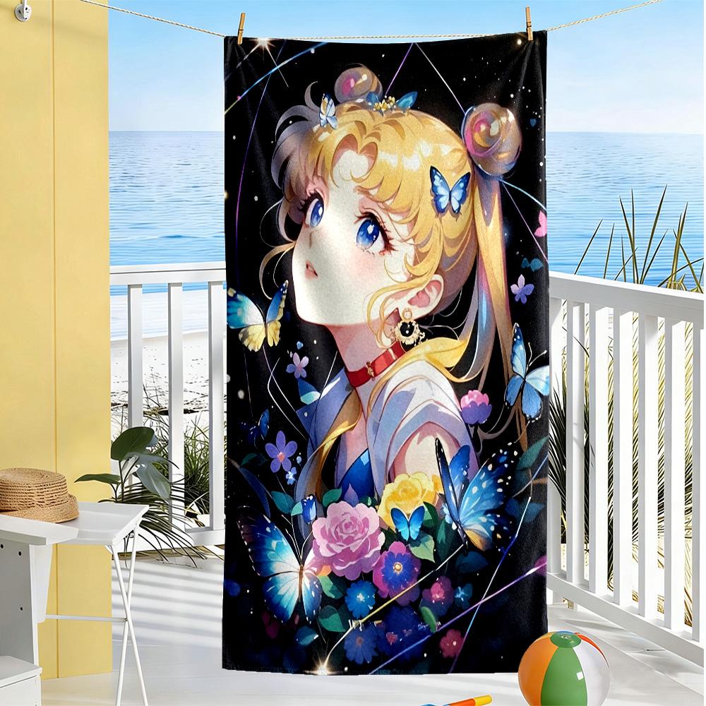 Sailor Moon Magic Durable Beach Towel soft Couple beach towel, family beach towel set Bath Accessory Perfect Gift for Valentine's Wedding Birthday