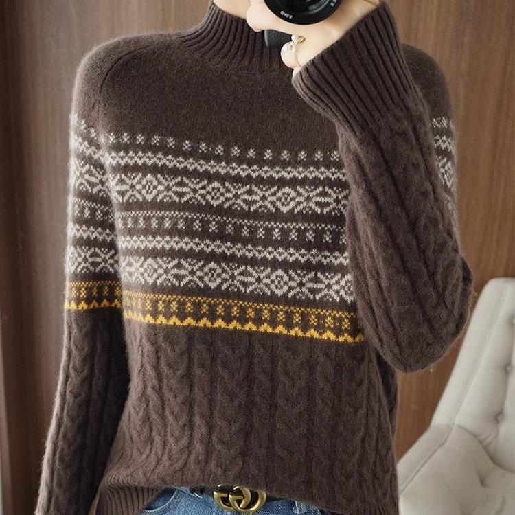 Sweater Women's Loose Casual Pullover Sweater Warm Long Sleeve Fried Dough Twists Knitwear Autumn and Winter