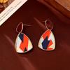 Maillard Coffee Enamel Drop Earrings - Vintage Hong Kong Style, High-End Fabric Pendants for Fall & Winter