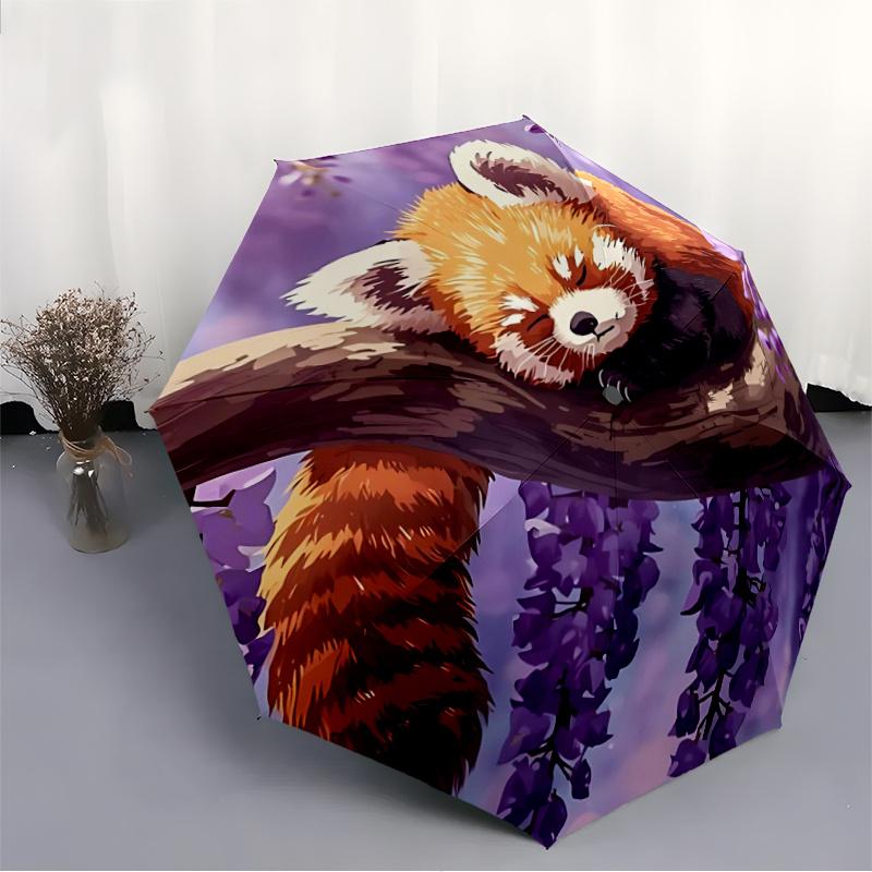 1pc Red Panda, Wisteria Automatic Open/close Umbrella, 8-Rib Sturdy Structure, Portable Travel Umbrella, Parties, Everyday Use,18