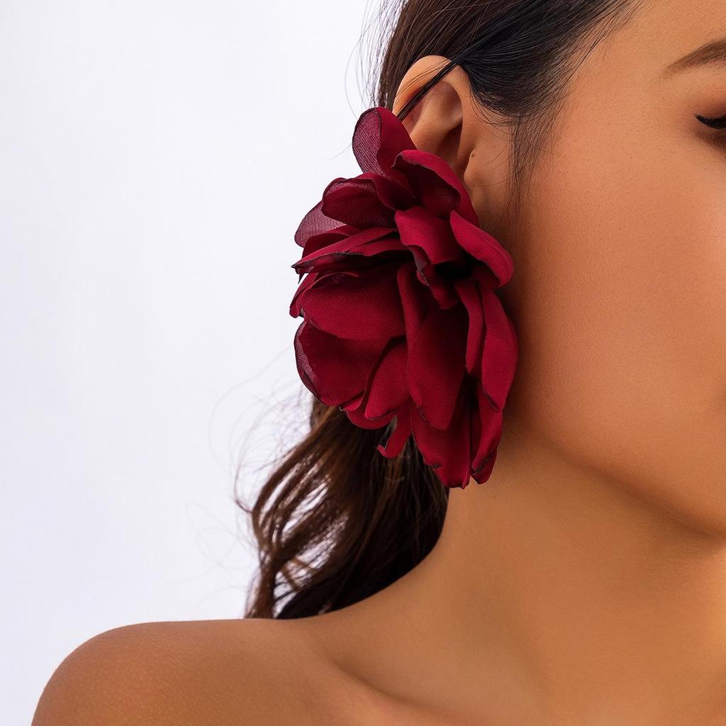 Exaggerated Floral Fabric Large Stud Earrings: European & American Summer Design