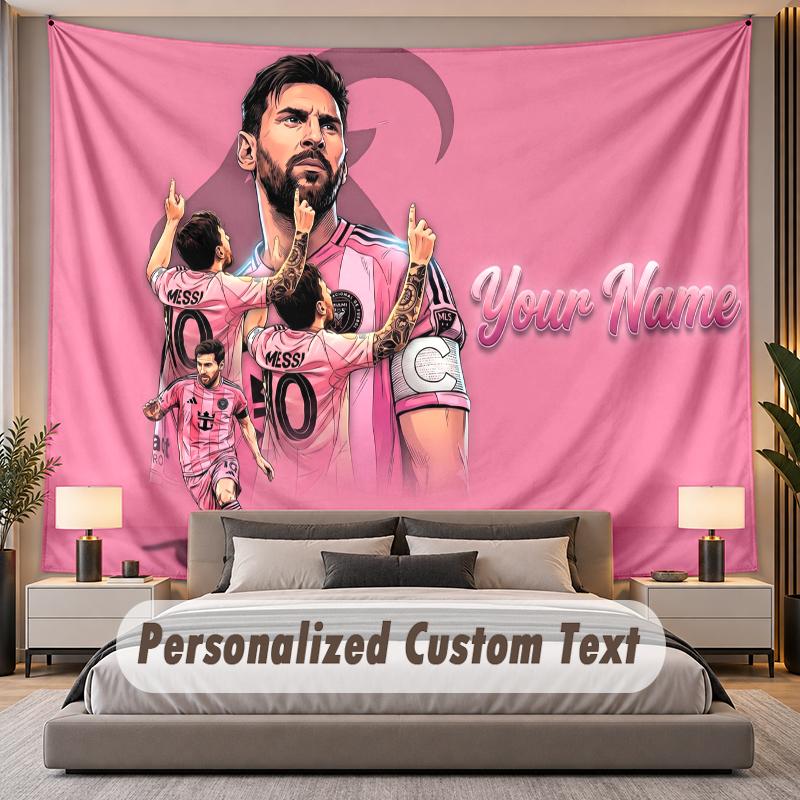 Custom Name Text Tapestry Lionel Messi Personalized Polyester Wall Tapestry For Bedroom And Room