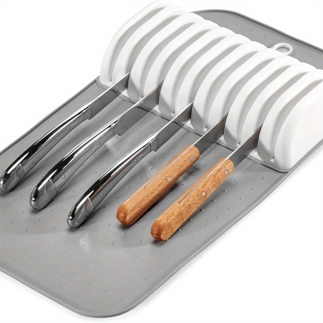 5-Slot 11-Slot Silicone Knife Rest Mat Kitchen Countertop Organizer with Ergonomic Design Non-Slip Grip for Knife Storage Drying 2pcs