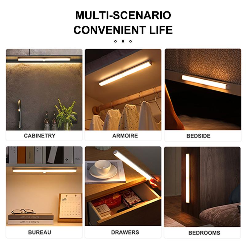 Rechargeable Motion Sensor LED Night Light Wireless Under Cabinet Lamp PIR Smart Closet Light for Kitchen Wardrobe Stairs Bedroom Home Decor