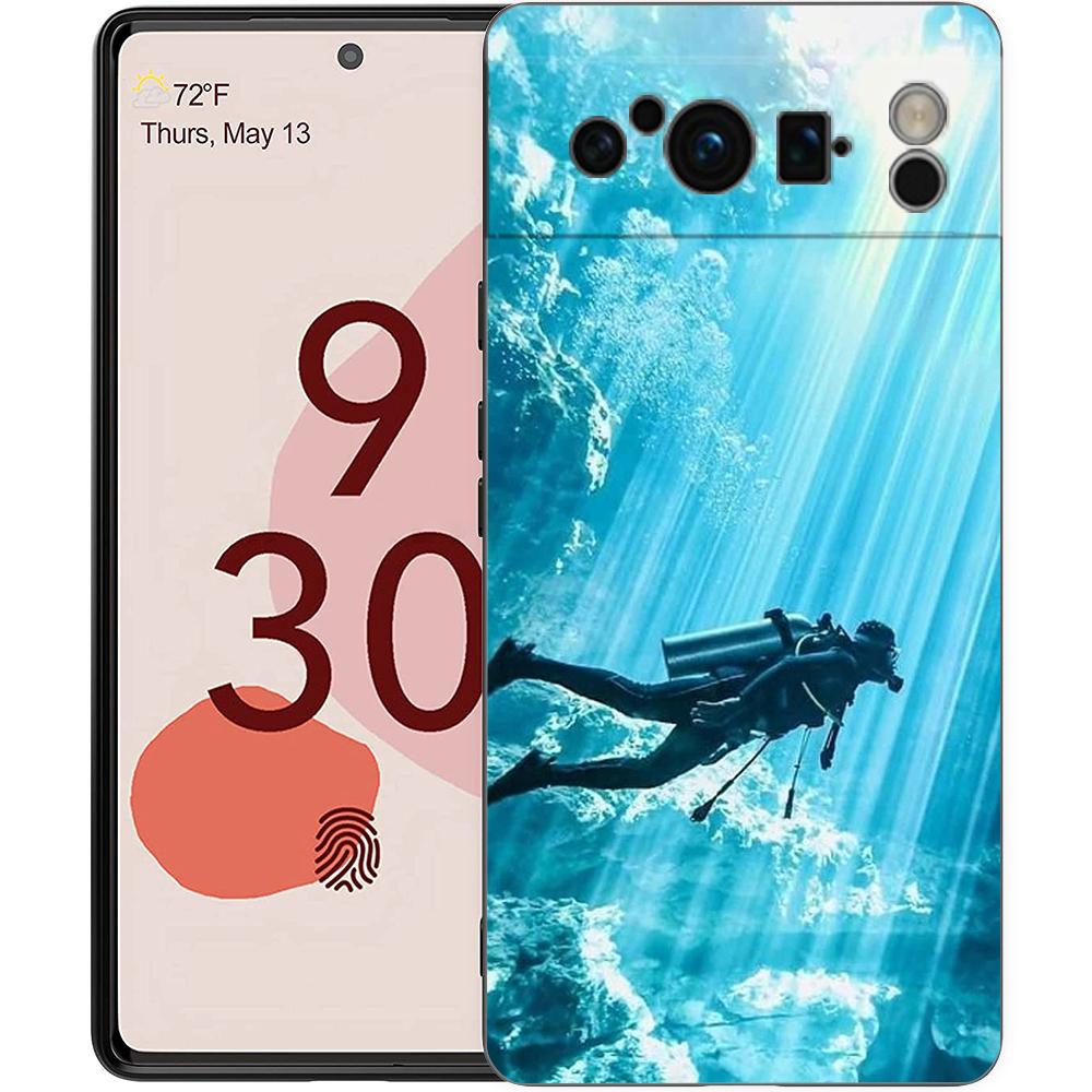 Diver Diving Phone Case For Google Pixel 9 8 9A 8A 7 7A 6 Pro XL 6A 5G Black Soft Back Luxury TPU Cover