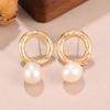 S925 Gold Geometric Circle Stud Earrings with Natural Pearls & Pleated Texture for Women