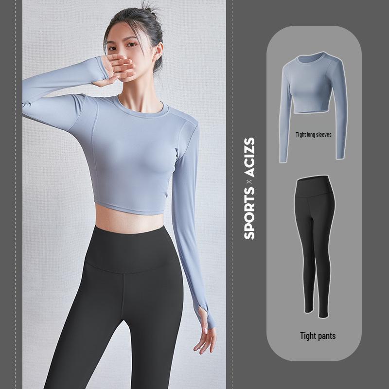 Seamless Yoga Set: Women's Long Sleeve Top & High Waist Peach Lift Pants for Gym & Running