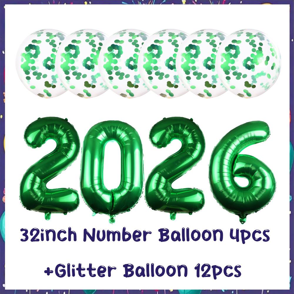32inch 2026 Foil Balloons Color New Year Party Decorations Anniversary Supplies 12 Inch Glitter Latex Balloons Photo Booth Props