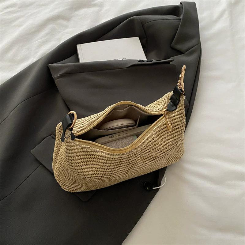 Raffia Straw Woven Clutch Purse Hobo Dumpling Women Handbag Summer Beach Grass Braided Solid Color Evening Bag KTB