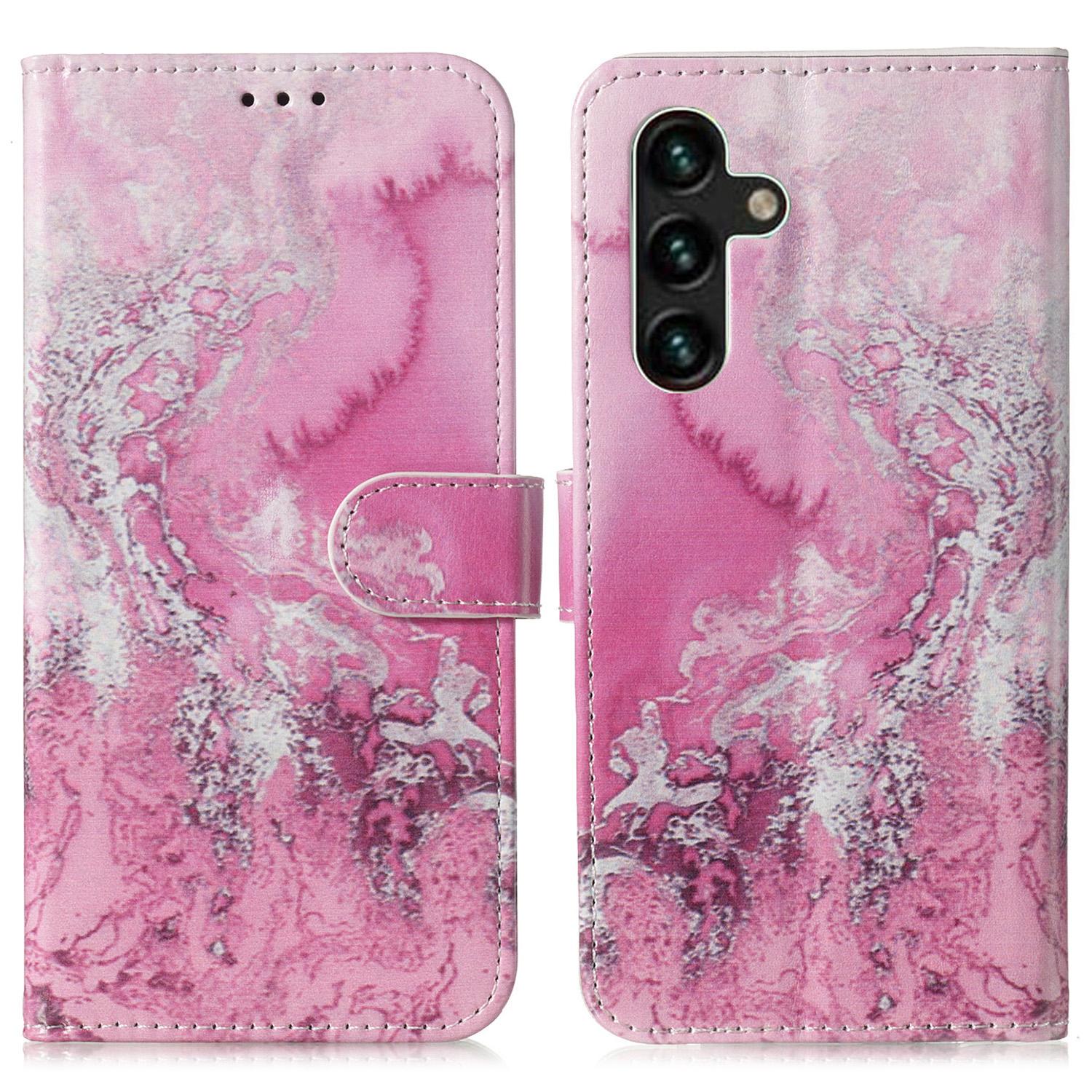 

For Samsung Galaxy A35 5G Leather Case Wallet Pattern Printed Folio Phone Cover Pink Seawater Marble