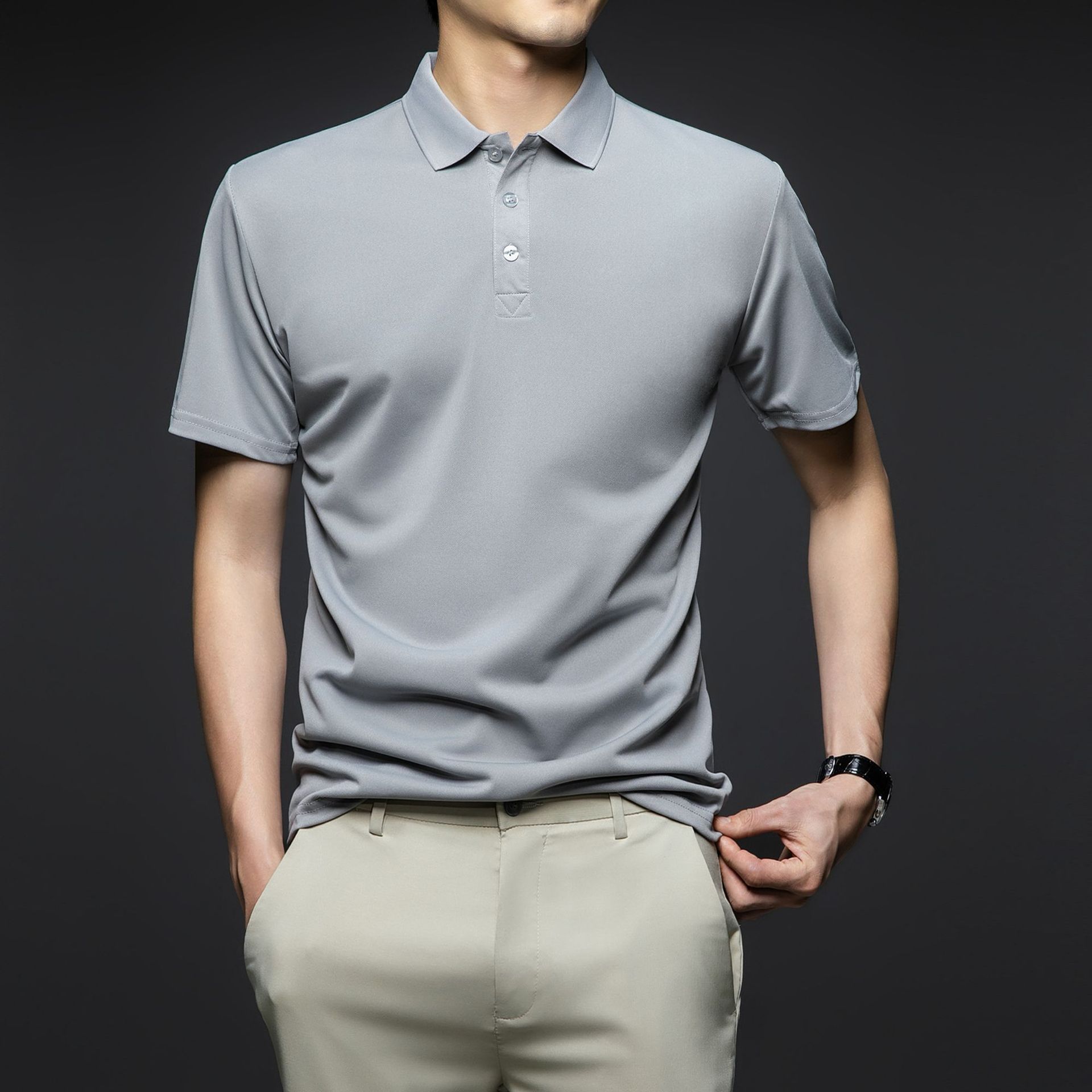Yiran shoes Heren IJszijde Polo Heren T-shirt Zomer Effen Kleur Werkkleding Korte Mouw Heren T-shirt Casual Revers Kleding voor Heren XXXXL