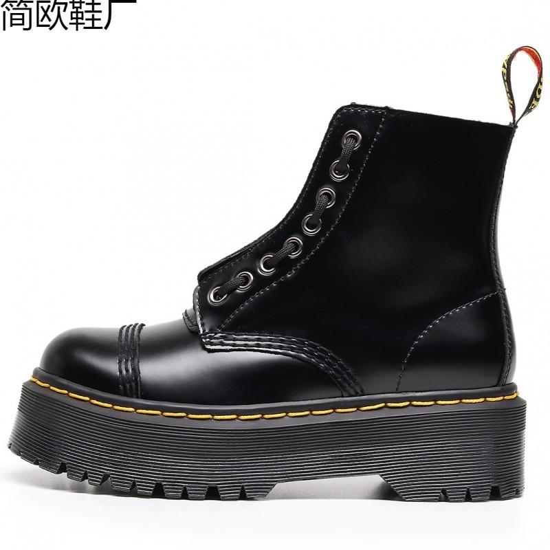 Martin boots beautiful two piercing thick bottom hole locomotive boots front zipper, British women's short boots loose