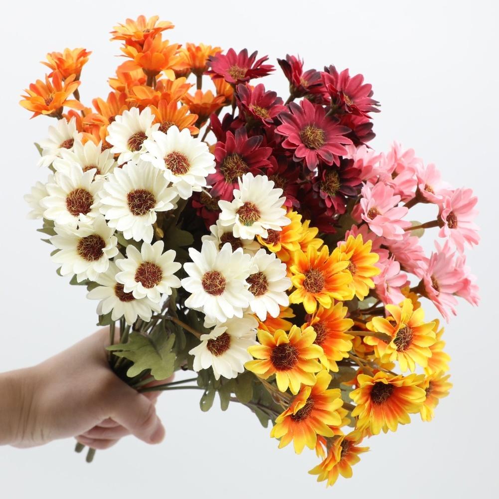 Easy Maintenance Artificial Mums Sunset Flowers Realistic Appearance