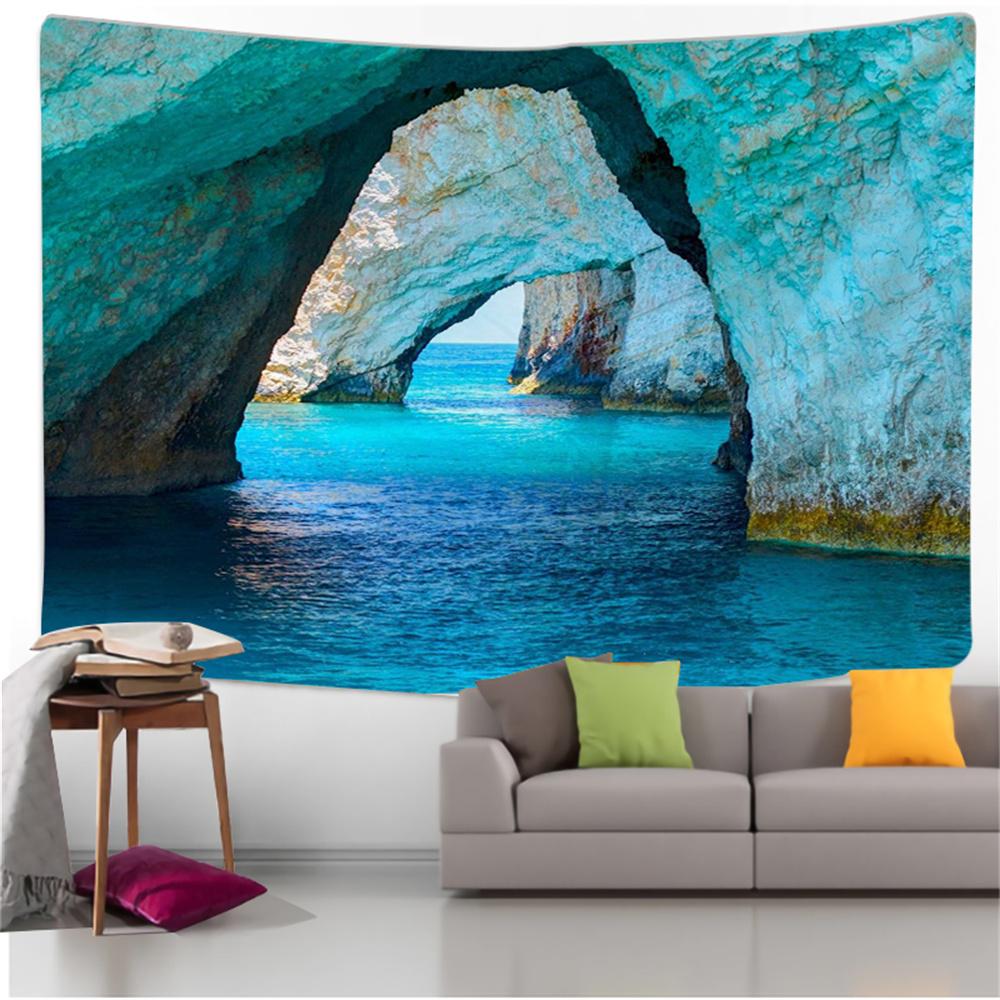 

Coastal Cave Vista Wall Tapestry Seaside Escape Home Decoration Hotel Wall Hanging for Living Room Background Cloth Bedroom 29x37in