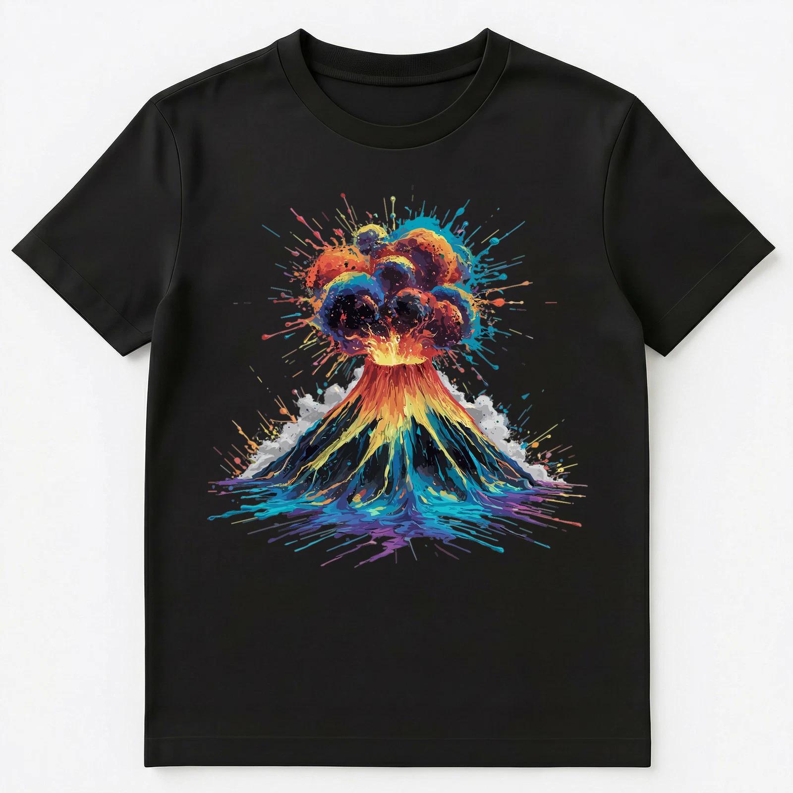 Colorful Paint Splash Volcano Art Graphic Unisex T-Shirt M