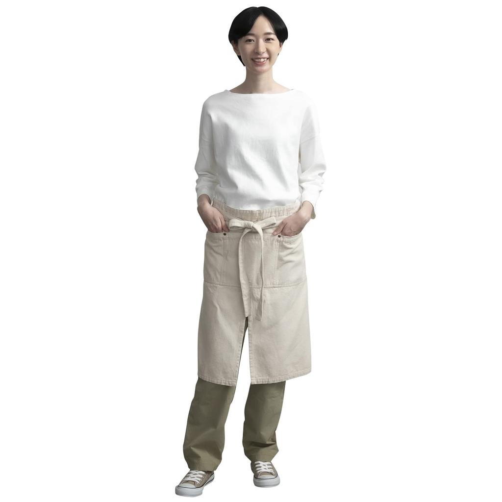 COCOWALK Slit Garcon Length For Men and Large Tie Tie Beige Apron, 65cm, Unisex, Women, Outdoor, DIY, Work, Cafe, Gardening, Pockets, Front, Back,